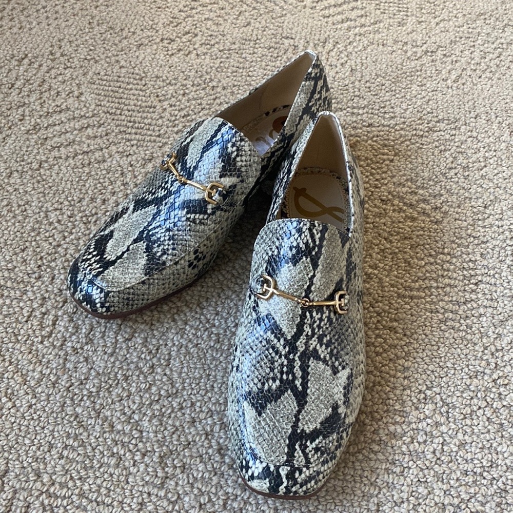 Sam Edelman black and White Snake Loafers